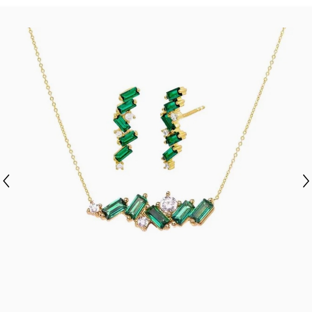 Nwt Adina Eden Emerald Green Cz Baguette Earring & Necklace Combo